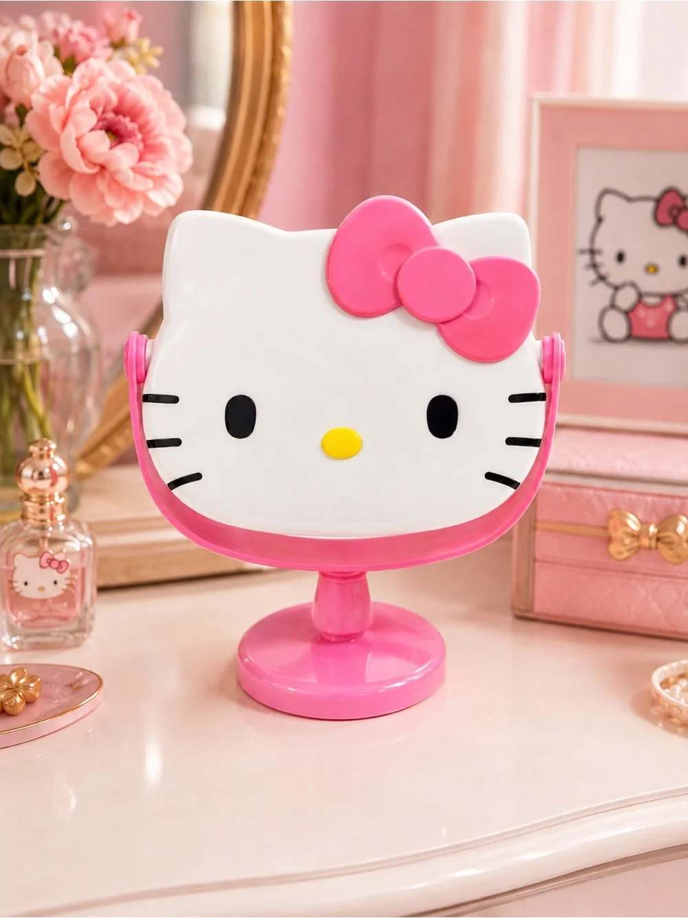 Hello Kitty Pink Bow Vanity Tabletop Mirror Kawaii Decor NWT